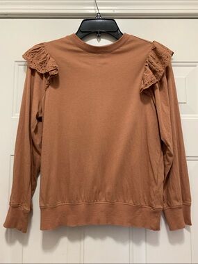 4/$10 Good Hart 100% Organic Cotton Eyelet Ruffle Top in Rusty Brown Size XS